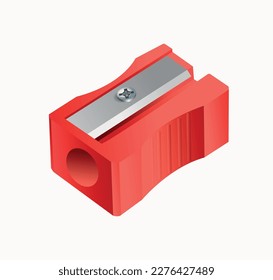 Red pencil sharpener isolated on white background. Vector 3d illustration