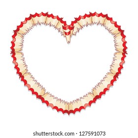 Red Pencil Shavings in Shape of Heart with shadows - Vector