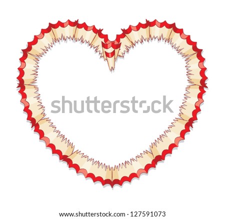 Red Pencil Shavings in Shape of Heart with shadows - Vector