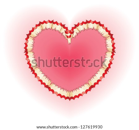 Red Pencil Shavings in Shape of Heart with Soft Glow - Vector