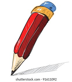 Red pencil sketch cartoon vector illustration