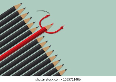 red pencil standing front of black crowd, leadership, initiative, think different, business concept