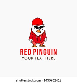Red Penguin Animal Logo Vector Design Template