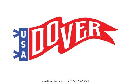 A red pennant flag with the word 