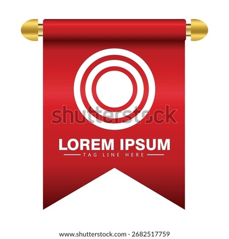 Red pennant flags with logo mockup, blank hanging banners with golden tassels, rounded, concave, pointed and double edges. Medieval heraldic ensign templates, canvas
