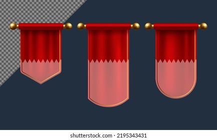 Red pennant flags mockup. Vector Illustration