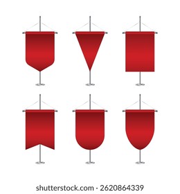 Red Pennant Flags On Pole Stand Vector Illustration