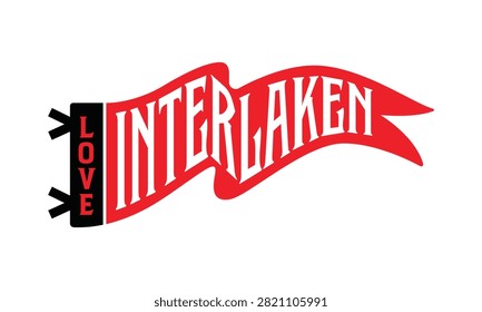 A red pennant graphic with a black attachment, displaying the text 