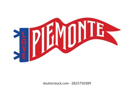 A red pennant graphic with a blue attachment, displaying the word 