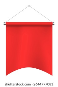 Red pennant hanging against a white background, symbolizing advertisement, celebration, success, and various events like festivals, parties, and grand openings
