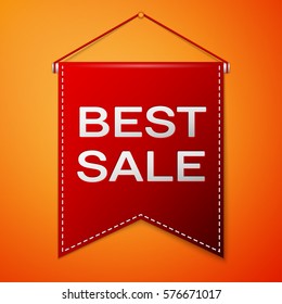 Red pennant with inscription BEST SALE over a orange background. Sale concept for shops store market, web and other commerce. Vector illustration.