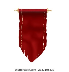Red Pennant old Template Vector. Empty 3D Pennant Blank. Realistic Illustration
