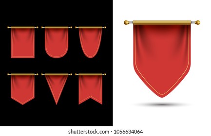 Red Pennant Template Vector. Empty 3D Pennant Blank. Realistic Illustration