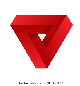 Red penrose triangle. Geometric 3D object optical illusion. Vector illustration.