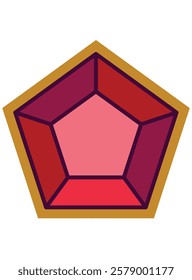 Red Pentagon Crystal Gemstone - Vector Full Color Element. Ruby or Garnet Gemstone, Pentagon Pendant Decoration