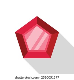 Roter Pentagon-Edelstein, der Licht reflektiert und einen langen Schatten nach unten wirft