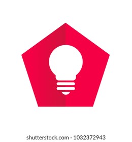 Red Pentagon With Lightbulb Icon - Logo Design
