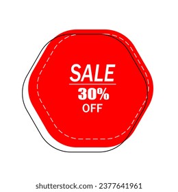 A red pentagonal price tag with a sale on a white background. A special offer or a discount label when buying. Retail paper sticker. Vector EPS 10.