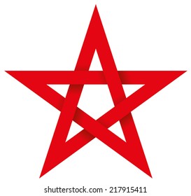 Red Pentagram 3D - Five-pointed geometric star figure that can be drawn with five straight strokes. Illustration looks three-dimensional.
