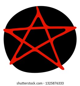 Red Pentagram in black circle doodle icon