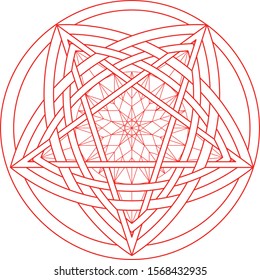 Red Pentagram Symbol & Relief Vector Ornament Geometry