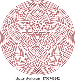Patrón vectorial Pentagram Rojo con fondo geométrico vectorial floral dentro de un círculo enorme