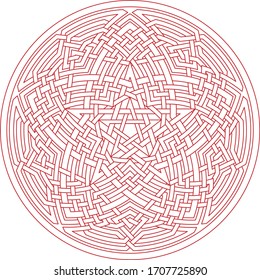Red Pentagram vector pattern with floral vector inside geometric background and huge circular circle