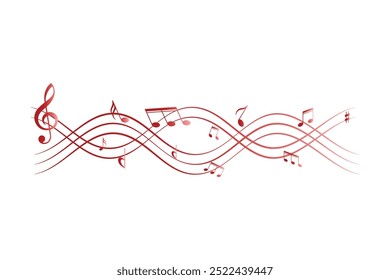 Red pentagrams with musical notes stave editable background