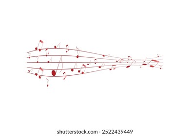 Red pentagrams with musical notes stave editable background