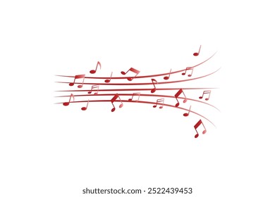 Red pentagrams with musical notes stave editable background