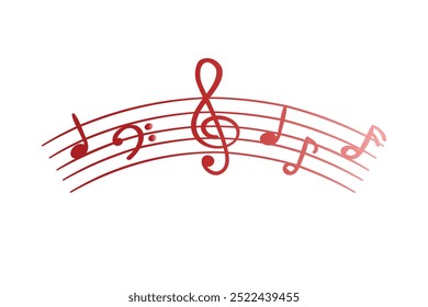 Red pentagrams with musical notes stave editable background