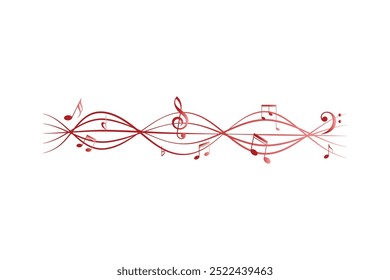 Red pentagrams with musical notes stave editable background