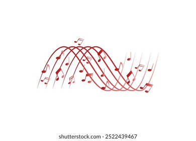 Red pentagrams with musical notes stave editable background