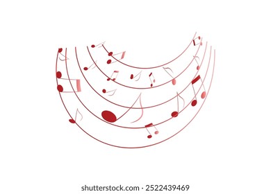 Red pentagrams with musical notes stave editable background