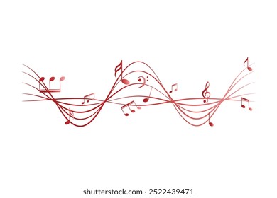 Red pentagrams with musical notes stave editable background