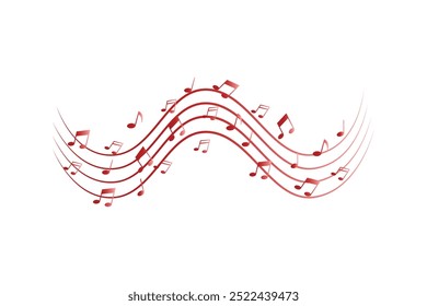 Red pentagrams with musical notes stave editable background