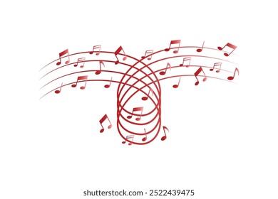 Red pentagrams with musical notes stave editable background