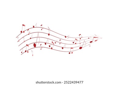 Red pentagrams with musical notes stave editable background