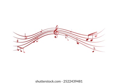 Red pentagrams with musical notes stave editable background