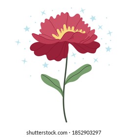 Peonía roja sobre fondo blanco.Ilustración simple.Plantilla vectorial de tarjeta de saludo floral. Elemento de diseño de imágenes prediseñadas.