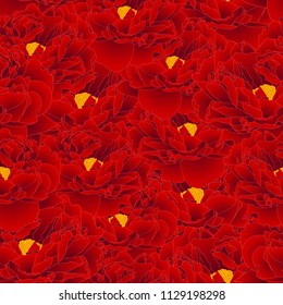 Red Peony Seamless Background. Vector Illustration.