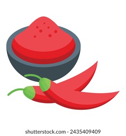 Red pepper bowl icon isometric vector. Dish meat crunchy. Wing fast deep