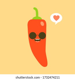 Red Pepper Cartoon Character. Vector illustration of a red chili pepper character wearing sunglasses with the funny expression 