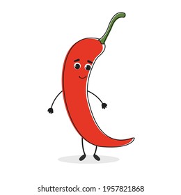 Red pepper. Cartoon drawing style. Cute funny vegetable. Vector illustration for menu, packaging, logos, T-shirts.