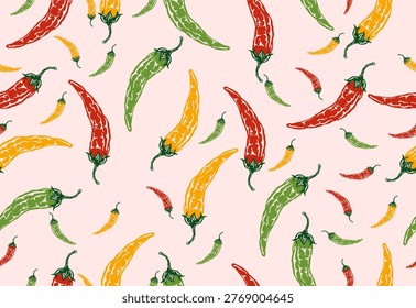 Red pepper Chili spicy seamless pattern vector illustration hand drawn on background