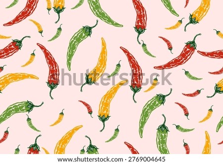 Red pepper Chili spicy seamless pattern vector illustration hand drawn on background