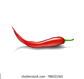Red pepper chilli. Red hot natural chili pepper with shadow.