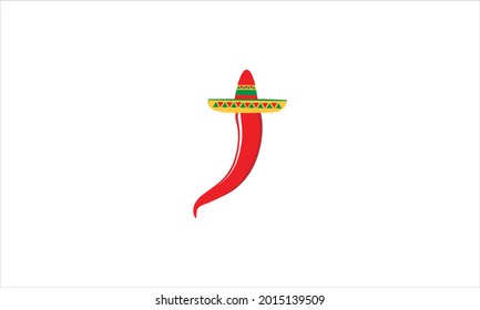 Red pepper chilli with mexican hat icon logo design vector illustration symbol
