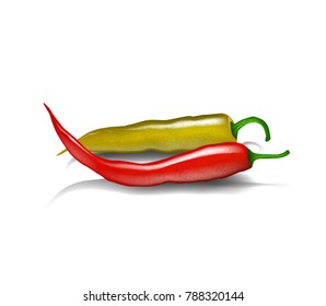 Red pepper chillis. Red hot natural chili peppers with shadow.