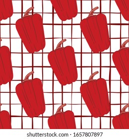 Roter Pfeffer, handgezeichnet Hintergrund. Vintage Glocke Pfeffer nahtloses Muster. Botanische Tapete. Design für Stoff, Stoffdruck, Wickelpapier, Küchentextilien. Vektorillustration